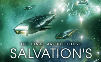 Cover art for Salvation's Child by Steve Stone featuring a dark sci-fi landscape