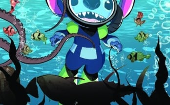 Cover art for Lilo & Stitch: 626 #7 featuring Stitch diving with stingrays