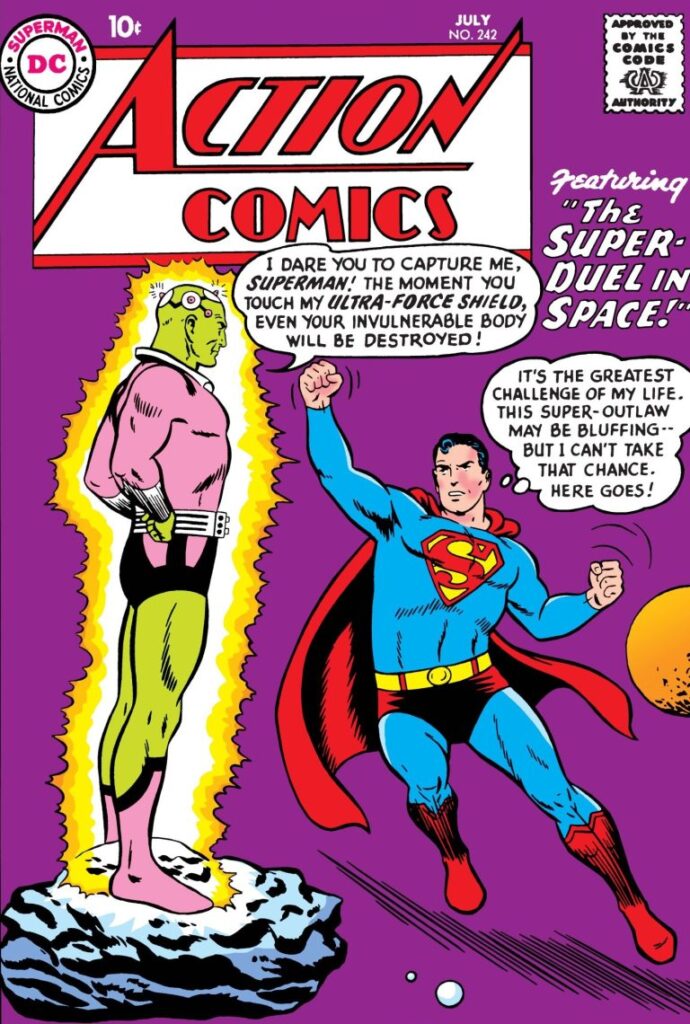 Cover art for Action Comics #242 featuring Brainiac and Superman