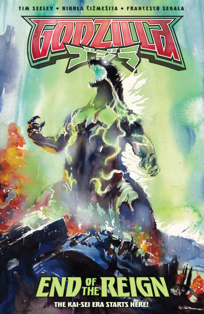 Cover art for Godzilla: Escape the Deadzone #1 featuring a shadowy post-apocalyptic landscape