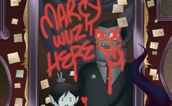 Cover art for Adventure Time #14 by Nick Winn featuring a spray-painted vampire family portrait.