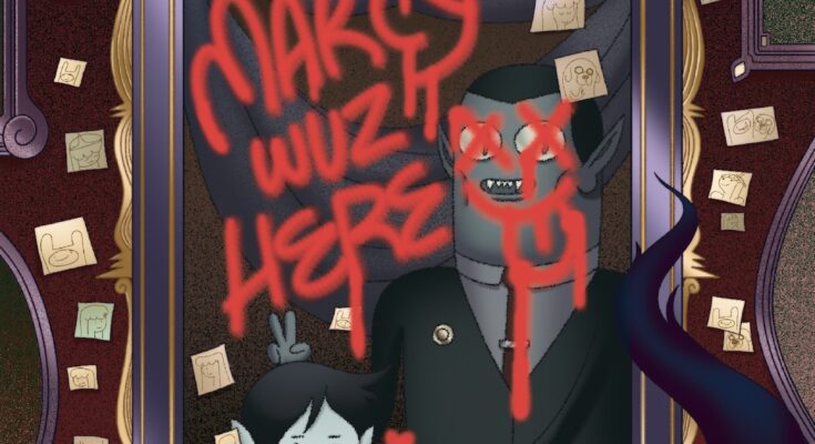 Cover art for Adventure Time #14 by Nick Winn featuring a spray-painted vampire family portrait.