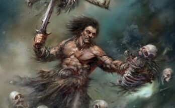 Conan the Barbarian #32 cover from Titan Comics by Nick Percival featuring Conan surrounded by skeletal supernatural imagery.