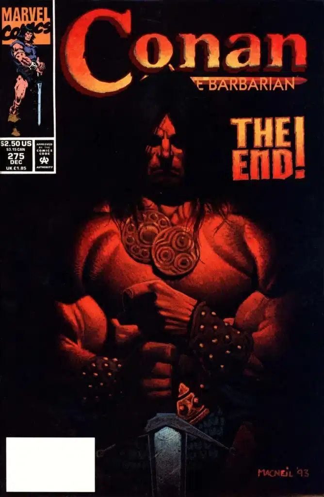 Cover art for Conan the Barbarian #275 featuring Conan in battle