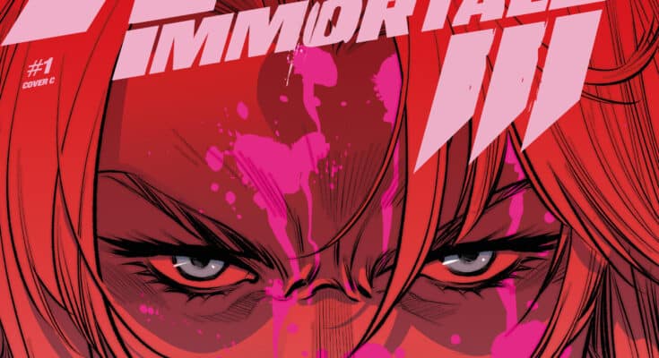 Cover art for Kill All Immortals III #1 from Dark Horse Comics featuring Frey Asvald in a blood-soaked immortal Viking finale