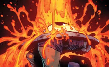 Cover art for D’orc #5 from Image Comics by Brett Bean featuring D’orc getting blasted by lava in a fantasy comedy scene.