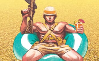 Cover art for Fort Psycho #2 from Oni Press and Flux House by Brian Hurtt featuring a lone operative standing under the bold Fort Psycho logo.