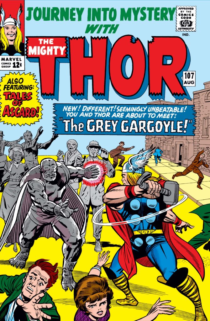 Cover art for Journey into Mystery #107 from Marvel Comics featuring Thor battling the Grey Gargoyle