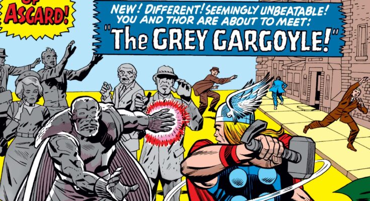 Cover art for Journey into Mystery #107 from Marvel Comics featuring Thor battling the Grey Gargoyle
