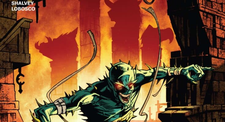 Mumm-Ra the Ever-Living #3 cover from Dynamite Entertainment featuring Mumm-Ra crawling through a ruined city with fiery shadows behind him.