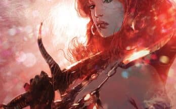 Cover art for Red Sonja #2 from Dynamite Entertainment featuring Red Sonja holding a sword against a dramatic red painterly background.