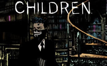 Cover art for Something is Killing the Children #48 from BOOM! Studios by Werther Dell’Edera featuring a masked figure standing inside a dark library