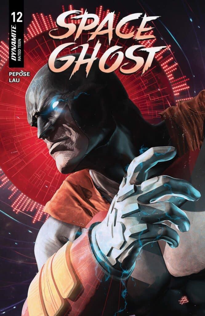 Cover art for Space Ghost #12 from Dynamite Entertainment featuring Space Ghost surrounded by cosmic energy in the season two finale.