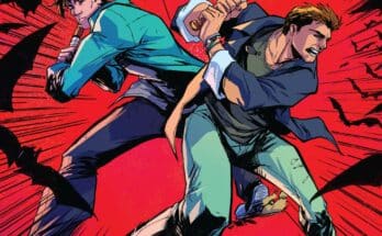 Cover art for Supernatural #8 from Dynamite Entertainment featuring Sam Winchester surrounded by bats with Dean Winchester in the background.