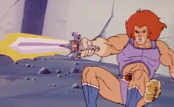 ThunderCats x SilverHawks: ThunderHawks #3 animation art cover from Dynamite Entertainment featuring Lion-O with the Sword of Omens.