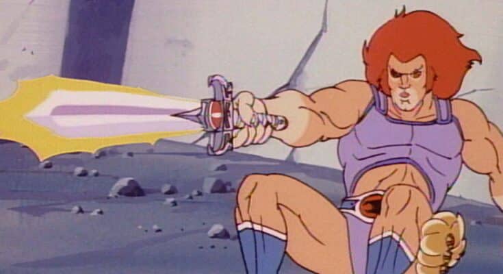 ThunderCats x SilverHawks: ThunderHawks #3 animation art cover from Dynamite Entertainment featuring Lion-O with the Sword of Omens.