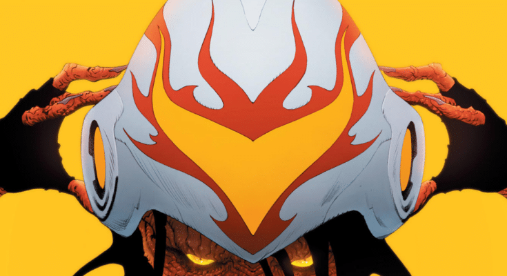 M1: Monster Racing League #1 cover from Image Comics featuring a monster racer wearing a white and red helmet against a bright yellow background.