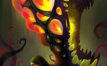 Cover art for Excommunicated #2 from Vault Comics by Flaviano Armentaro featuring Josephine praying beneath the monstrous demon Edimmu