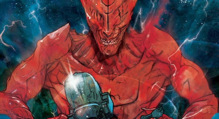 Event Horizon: Dark Descent cover featuring a red demonic figure holding a spacesuit helmet.