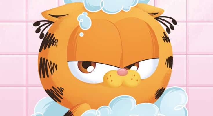 Baby Garfield #4 cover featuring Baby Garfield taking a bubble bath from BOOM! Studios.