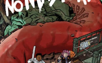 No Gods, No Masters #1 cover by Jacoby Salcedo featuring three teenagers surrounded by a massive kaiju threat in New York City.