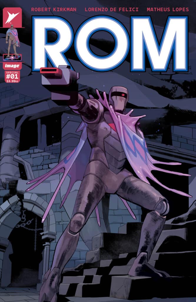 ROM Special #1 cover art from Skybound, Image Comics, and Hasbro featuring ROM entering the Energon Universe.