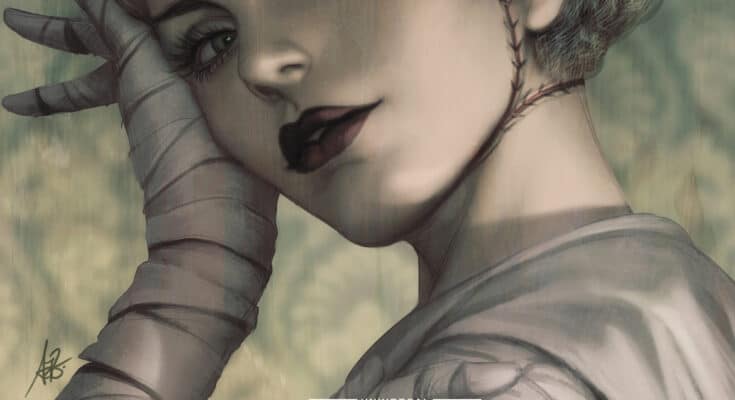 Universal Monsters The Bride of Frankenstein Lives #1 cover featuring The Bride of Frankenstein in gothic horror artwork.