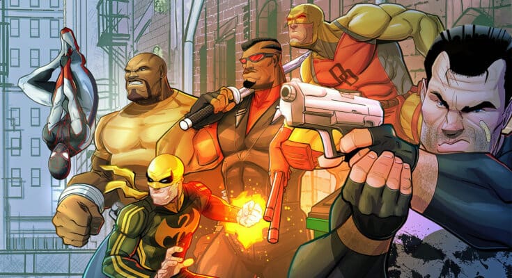 A collage of underrated street level comic book heroes like Misty Knight, The Question, and Street Angel.