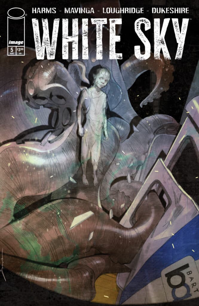 Image Comics’ White Sky #5 Cover A by JP Mavinga, featuring a skeletal figure surrounded by supernatural entities.