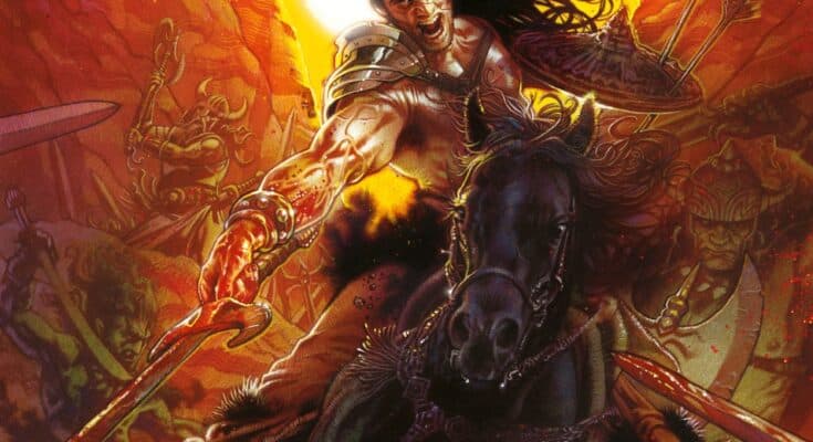 The Savage Sword of Conan: Reforged #6 cover from Titan Comics and Heroic Signatures featuring Conan charging into battle on horseback.