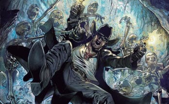 Dead Acre: Black Badge #2 cover from Vault Comics featuring James Crowley surrounded by skeletal supernatural enemies.