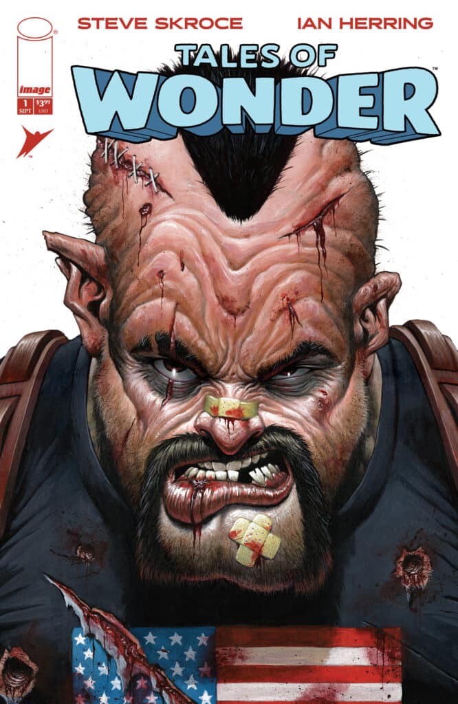 Tales of Wonder #1 Cover A by Steve Skroce from Image Comics and Skybound featuring America’s Freedom Force characters and comic creators Stu and Jake.