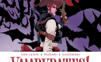 Vampyrates! #2 cover by Luca Pizzari featuring Nira surrounded by bats as pirate ships exchange cannon fire at sea.
