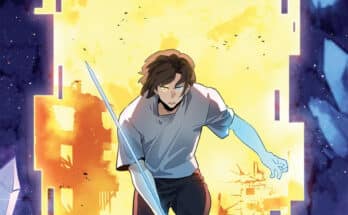 Hell Difficulty Tutorial Volume 3 cover by Omoy showing Nat holding a sword amid glowing ruins and crystal formations.