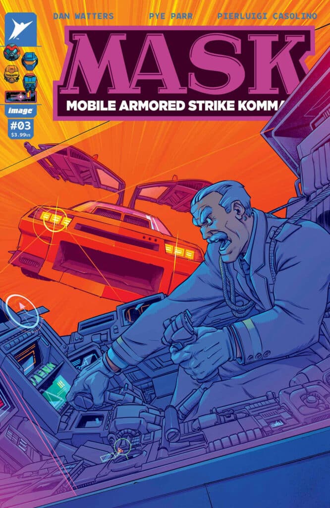 M.A.S.K. #3 Cover A from Image Comics and Skybound featuring Miles Mayhem, Thunderhawk, and Energon Universe action.