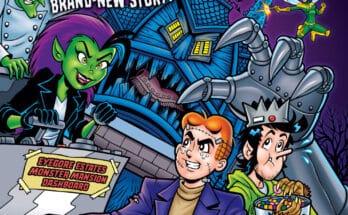Archie’s Halloween Spectacular cover featuring Archie, Jughead, Cosmo, Fly-Girl, and a haunted house mech
